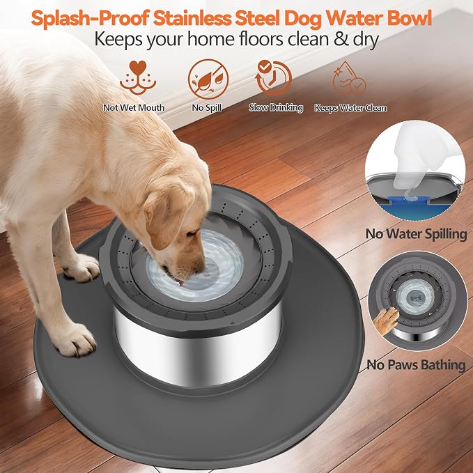 Decflow 12L No Spill Dog Water Bowl for Large Dogs, Stainless Steel Spill Proof Bowls with Suction Cup Anti-Skid Mat, Slow Drinking Feeder for Messy Drinkers, Heavy Duty Pet Bowls for Indoor/Outdoor