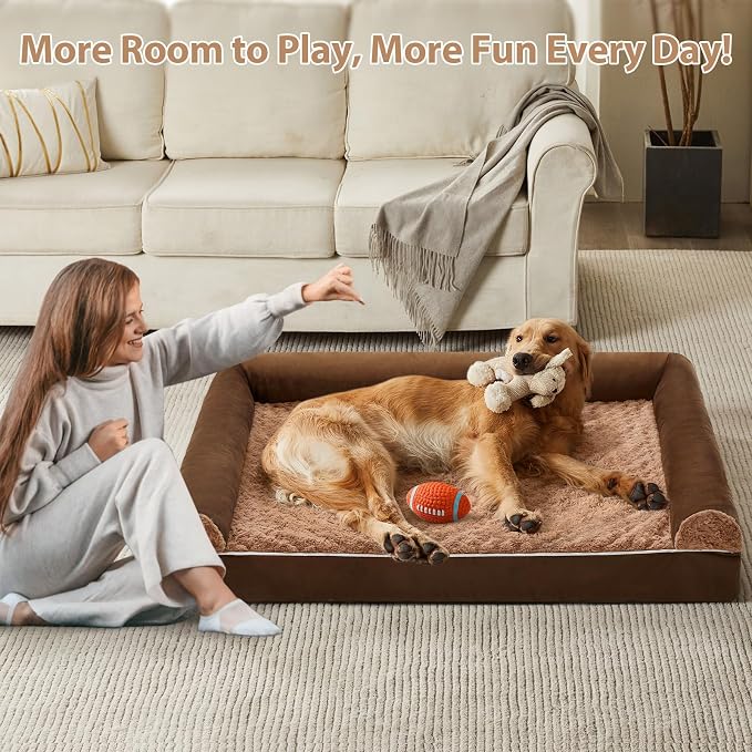 BFPETHOME Orthopedic Washable XXL Dog Bed for Senior Dog Cozy Sleep | Extra Large Waterproof Big Soft Pet Couch Bed for Dogs Relax with Removable Cover Supportive Egg Crate Foam Brown 54x36 Inch