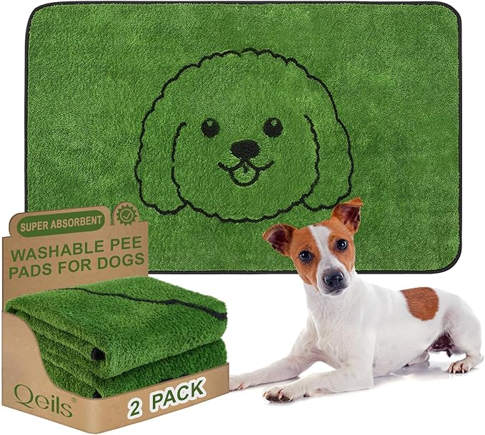 Reusable Puppy Pads , Washable Pee Pads for Dogs 48" x 30" 2 Pack | Super Absorbent & Leakproof Potty Training Pads, Plush Grass-Look With Non-Slip Backing For Crates, Playpens & Small Pets