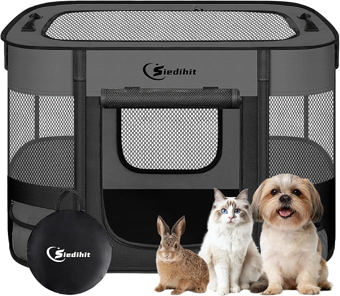 Siedihit Dog Playpen, Cat Pet Puppy Crate, Portable Playpens Indoor Outdoor (Dark Grey, Small)