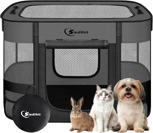 Siedihit Dog Playpen, Cat Pet Puppy Crate, Portable Playpens Indoor Outdoor (Dark Grey, Small)