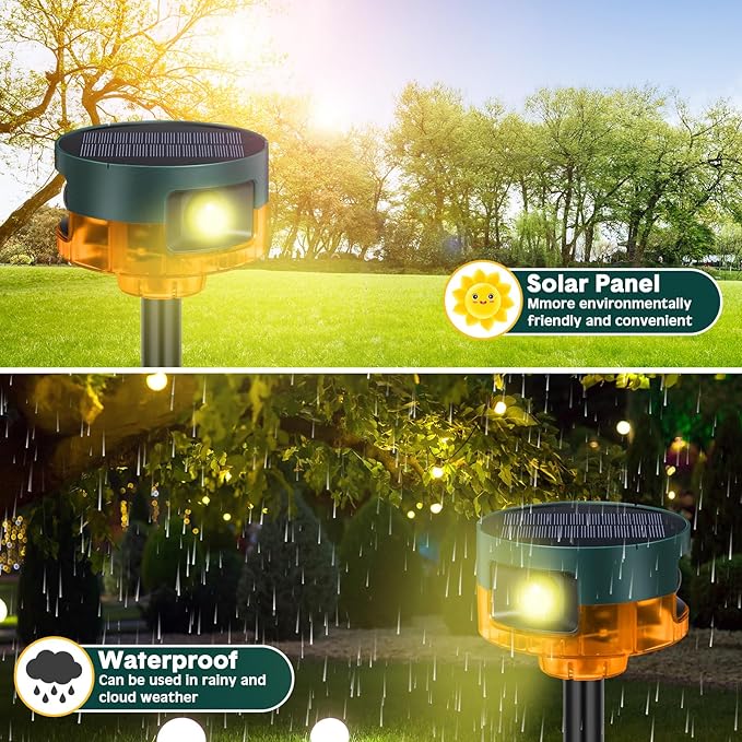 Qualirey 2 Pack Solar Outdoor Motion Sensor Alarm-Dog Barking&Gunshot Sound Support Recording Animal Deterrent for Home Security, 13 Kinds of Sounds (Yellow)