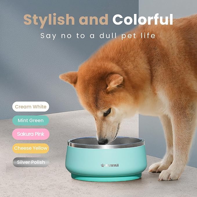 Pawaii Dog Bowl,34 oz Stainless Steel Food and Water Bowl,ID Tag,1 Pack | Double-Wall Design,Non-Slip Rubber Base,Dishwasher Safe,Smooth Open Design, Not a Slow Feeder,Easy-Rinse Interior