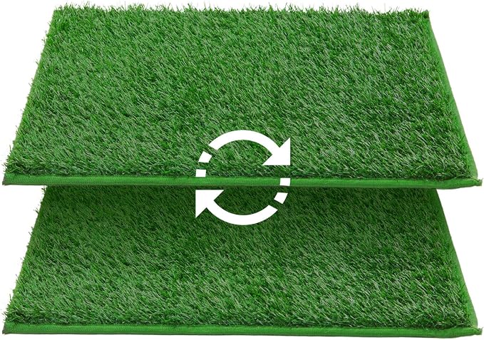 LOOBANI Dog Grass Pee Pads, 14.1x18.1in Artificial Grass Pad for Potty Tray | 2 Pack, Hemmed Edge, Fake Grass for Dogs to Pee On, Washable, Replacement Turf, Outdoor Indoor Pee Grass Patch, Easy to Clean