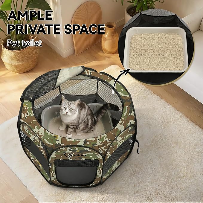 Siedihit Playpen for Small Dog Cat, Dogs Tent Crate Cage Indoor | Outdoor, Portable Pop Up Dog Kennel with Carrying Bag for Rabbits (Green Camo, Small)