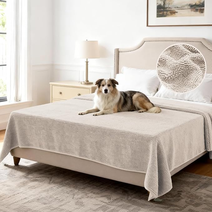 H.VERSAILTEX Non Slip Pet Couch Cover Chenille Dog Bed Protector Thick Soft Sofa Slipcover Pet Friendly Washable Couch Cushion Covers for Pets (68" x 82", Oatmeal)