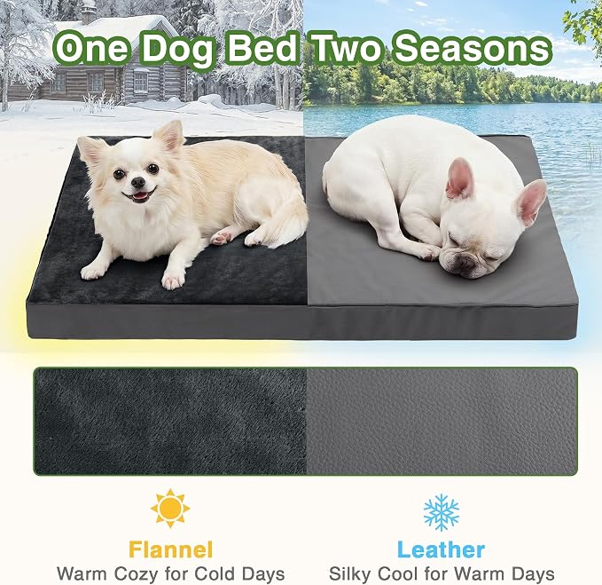 Waterproof Small Dog Bed Crate Pad 24", Washable Orthopedic Puppy Cat Mat | Outdoor Pet Bed Foam, Reversible Faux Leather & Flannel, Durable Removable Cover, Anti-Slip Kennel Pad 23"x17" Dark Gray