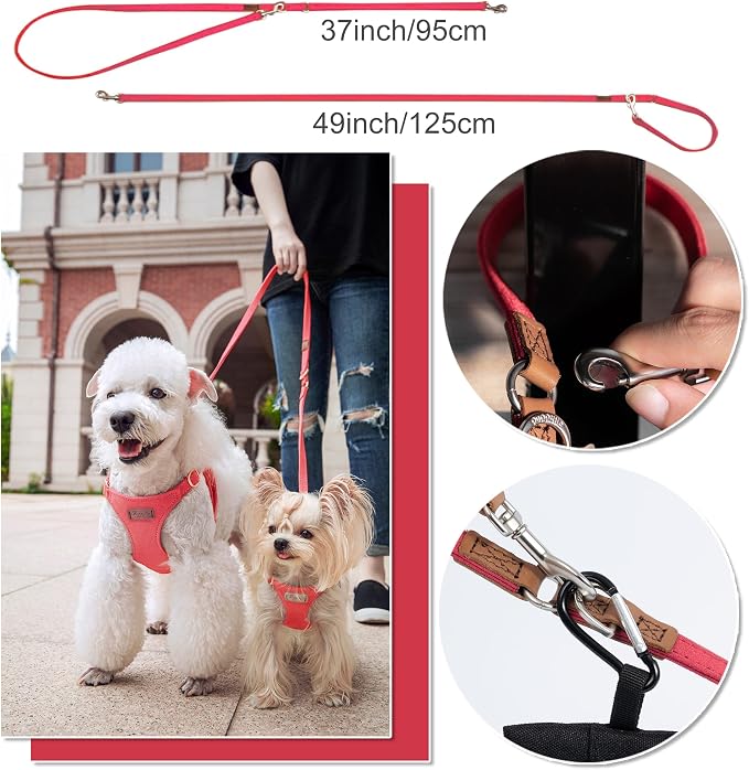 Puppytie xs Dog Harness with Multifunction Dog Leash,Soft Adjustable No Choke Escape Proof Pet Harness Vest,red-Camellia,XS