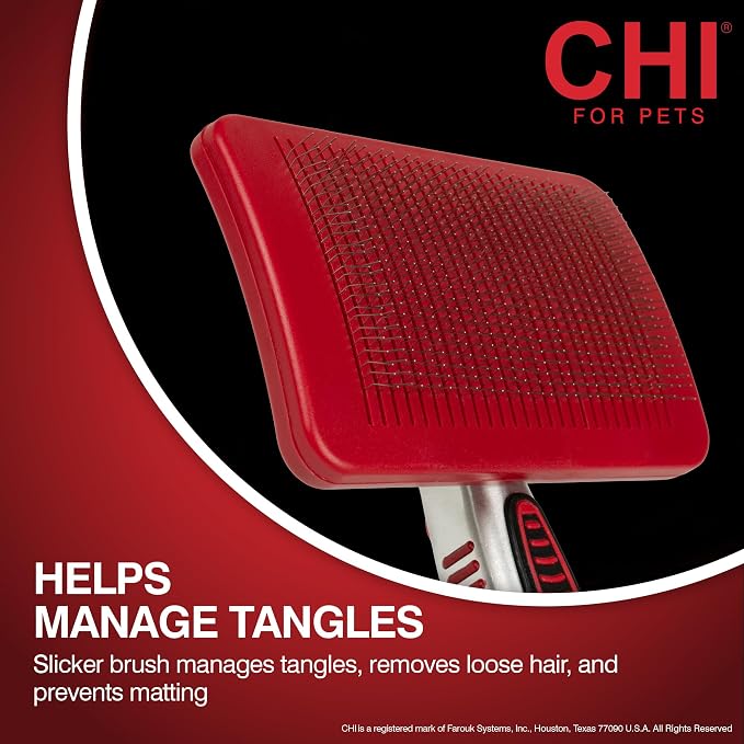 CHI for Dogs Self Cleaning Slicker Brush with Pivoting Head, Dog Grooming Brush for Detangling and Removing Loose Hair, Fine Wire Pins for Medium and Long Dog Coats, Ergonomic Handle | Pivoting head design, fine wire pins, detangles and removes loose h...