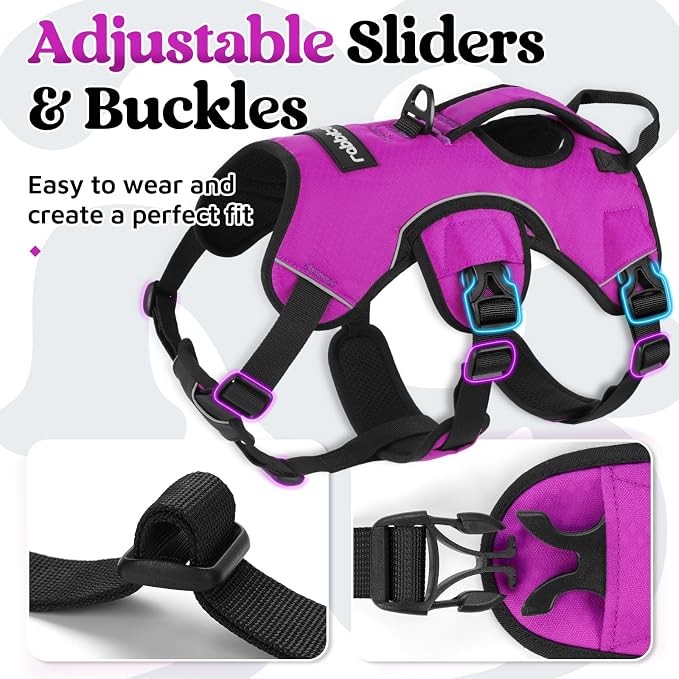 rabbitgoo Escape Proof Dog Harness for X-Large, No Pull with Lift Handle | No Escape, Full Soft Padded, Reflective Adjustable Vest, Leash Clip for Walking Hiking Training, Purple, X-Large