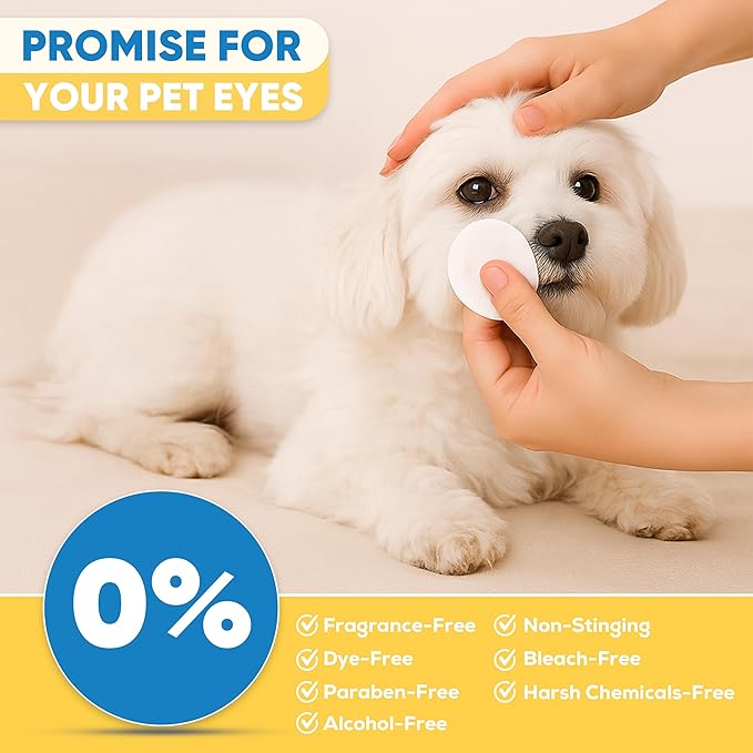 Pet Eye Wipes for Dogs & Cats – Extra-Large Textured Pads Remove Discharge, Crust & Tear Stains – Hypoallergenic Cleaner for Eyes, Wrinkles & Face – Soothing Witch Hazel & Chamomile Formula – 120ct