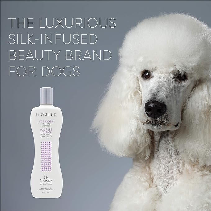 BioSilk Silk Therapy Whitening Dog Shampoo, Brightening Pet Shampoo with Silk Protein for White and Light Colored Coats, Enhances Shine and Softness, pH Balanced Dog Wash, 12 Fl Oz
