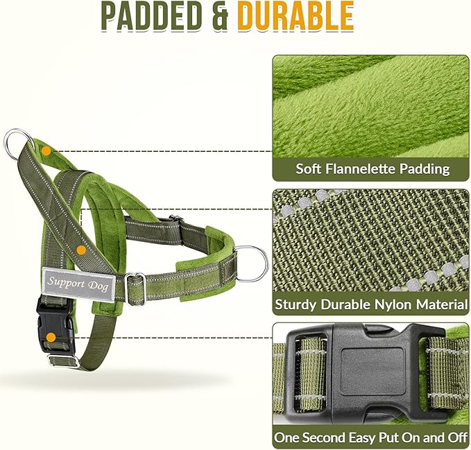 SlowTon No Pull Dog Harness with Front Clip - Heavy Duty, Soft Padded | Neck & Chest Adjustable, Tactical Pet Vest and Leash Set for Large Medium Sized Dogs, for Easy Walk & Training, Green M