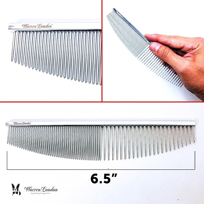 Warren London Copper Crescent Comb 6.5 Inch – Professional Dog Grooming Detail Comb with Curved Teeth – For Face, Legs, Tail, Ears, Paws, Mats, Tangles & Finishing – For Groomers & Pet Owners