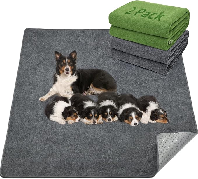 LOOBANI Washable Pee Pads for Dogs, 2 Pack Leak-Proof Dog Mats,72"x72",Mix | Super Absorbent and Non-Slip Puppy Pads, Machine Washable, Extra Large Whelping Pads for Crate, Playpen, Floor, Housebreaking
