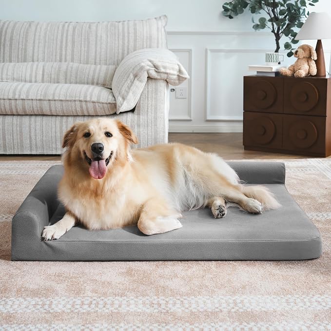 Gel Memory & High-Density Foam Orthopedic Dog Bed 44x32x7.5 Large | | Double Waterproof Cover | Machine Washable | Non-Slip Base | Fur-Resistant Tech Fabric|