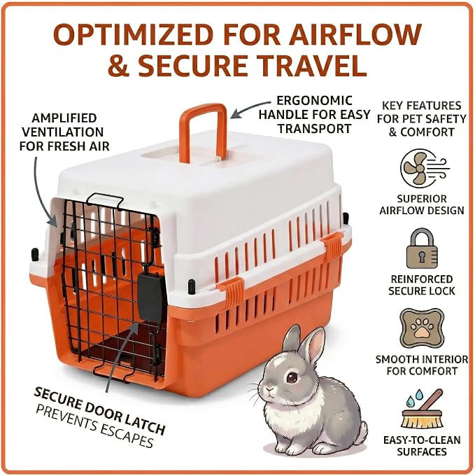 Hard-Sided Pet Carrier for Cats and Small Dogs, 20" Sturdy Travel Kennel with Secure Wire Door & 360° Ventilation, Portable Plastic Crate for Vet Visits & Car Travel (White/Orange)