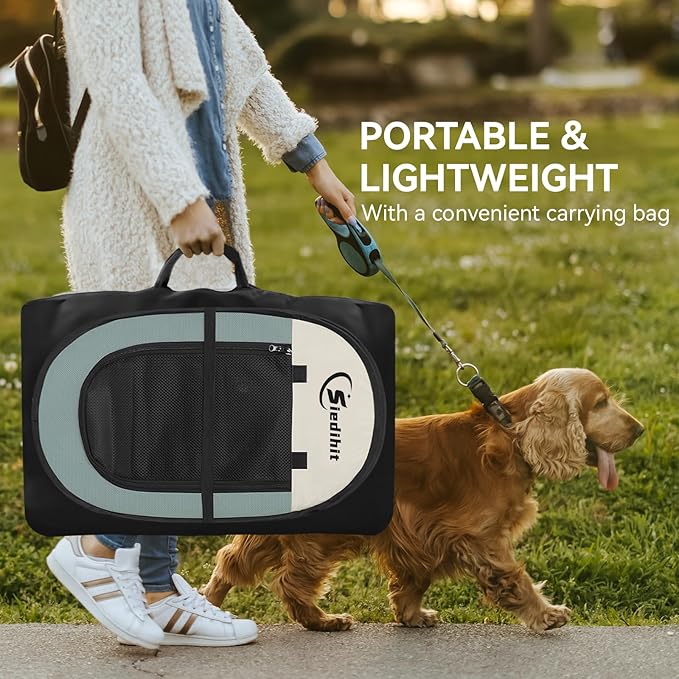 Siedihit Dog Playpen, Puppy Pet Playpen, Medium Dogs Tent Crates Cage Indoor/Outdoor, Portable Pop Up Dog Kennel Playpen with Carrying Case for Dogs/Cats/Rabbits, Removable Zipper Top, Grey