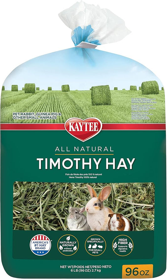 Kaytee Timothy Hay, High Fiber, Grown Specifically for Small Animals, Rabbits, Guinea Pigs, Chinchillas, 96 Ounces