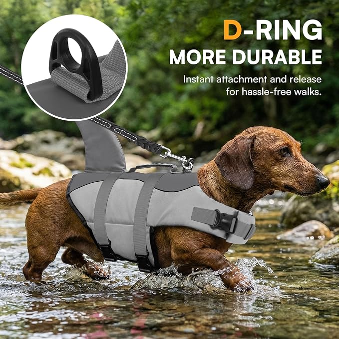 Dog Life Jacket Ripstop Dog Safety Vest Adjustable Preserver with High Buoyancy and Durable Rescue Handle for Small,Medium,Large Dogs, Grey Shark Medium