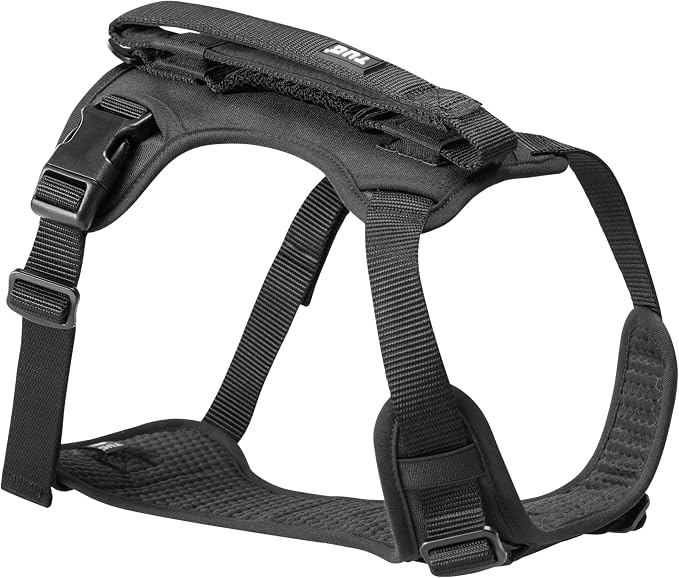 TUG Grab Dog Harness with Built-in Magnetic Traffic Leash (XL/Black) | Padded Magnetic Traffic Handle | Dual Leash Clips | 4-Point Adjustable Fit | Durable Nylon