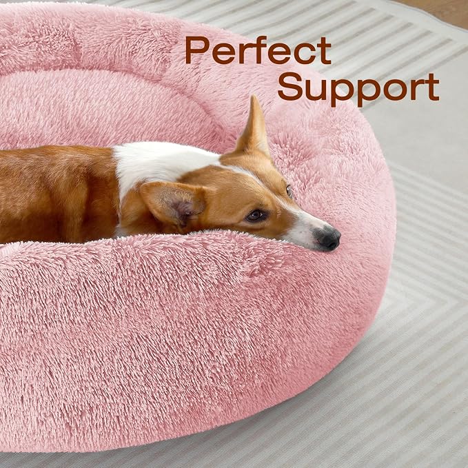 JOLLYVOGUE Dog & Cat Bed, Calming Anti-Anxiety Pet Bed for Small Dogs, Fluffy Donut Cushion for Small and Medium Pets (23")