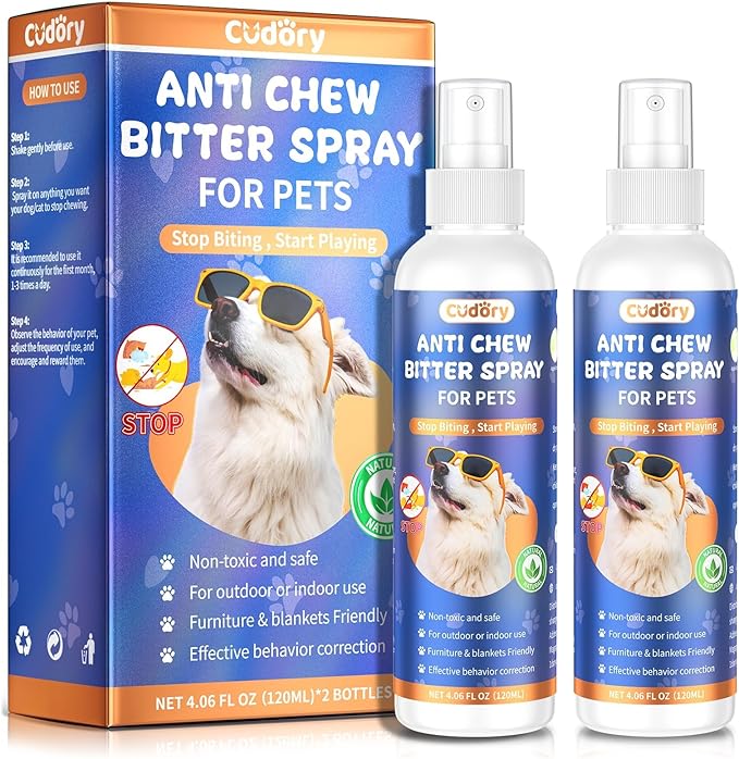 Cudory 2PCS Bitter Apple Spray for Dogs to Stop Chewing, No Chew Spray for Dogs & Cats Protect Furniture Shoes Belongings, Dog Deterrent Training Aids Spray Natural No Alcohol & Trace