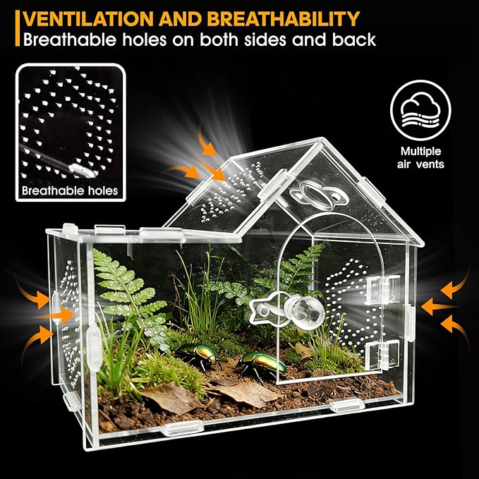 Acrylic Jumping Spider Enclosure with Magnetic Lock – Clear Ventilated Terrarium Box for Tarantulas, Geckos, Mantises, Hermit Crabs, Snails, and Other Small Pets (7.9 x 4 x 6 Inch)