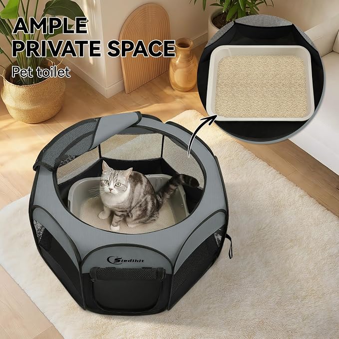 Siedihit Dark Grey Dog Cat Playpen, Puppy Pet Playpen, Small Dogs Tent | Crates Cage Indoor/Outdoor, Portable Pop Up Dog Kennel Playpen with Carrying Case for Dogs/Cats/Rabbits