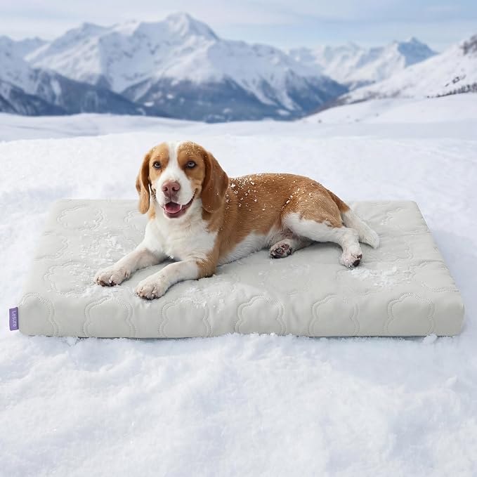 LE SURE ApexCloud™ Cooling Dog Bed for Large Dogs with Washable Cover,35IN | Q-Max>0.5 Cool-Touch Fabric, Orthopedic Egg Crate Foam,Breathable Non-Slip Summer Mat,For Active Senior Long-Haired Pets,Grey
