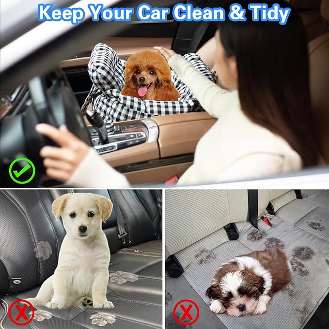 Dog Car Seat for Small Dogs, Portable Puppy Car Seat of Easy Installation, Fashionable Pet Carrier Bag with Large Pockets, Machine Washable Dog Booster Seat (Khaki)