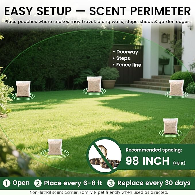 Natural Snake Repellent for Yard, Safe Granules for Pets & Kids, Long-Lasting Outdoor Snake Deterrent for Garden, Garage & Patio - 30 Pack, 100% Plant-Based & Non-Toxic