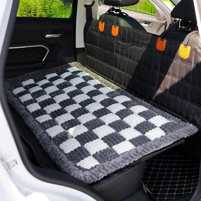 Dog Bed for Car, Backseat Pet Bed Mat, Dog Seat Cover for Car Back Seat, Non-Slip Travel Pet Mat, Fit for Backseat Extenders and Seat Covers (Gray&White, 24.8x54inch)