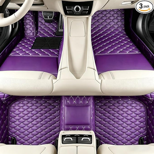 Custom Car Mats with Text & Image Personalization, Upload Your Own Word/Name/Photo, All-Weather Leather Floor Liners for SUV Sedan Truck(Purple)