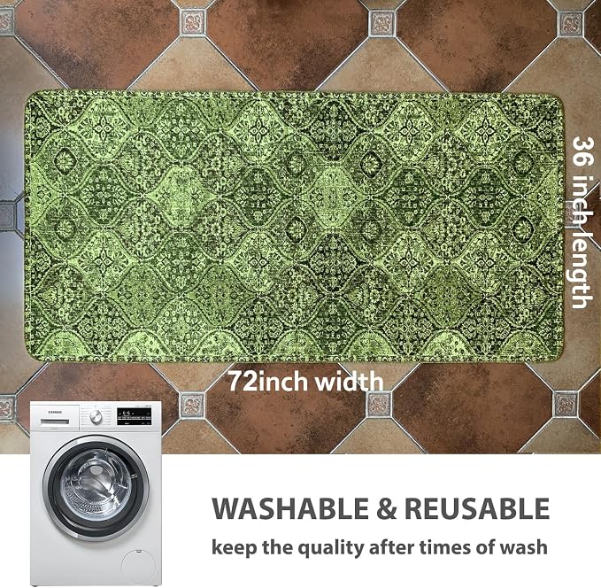nunubaby Washable Pee Pads for Dogs, Stylish, Non-Slip and Leak-Proof Pee Pads. Reusable Potty Pads for Dogs for Crates and Floors.(Green/Multi,36" x72" )