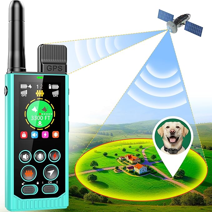 Completely Off-Grid 3-in-1 GPS Dog Fence with Real-Time Tracking: No Subscription, App-Free, Self-contained, Dual-GPS, Training Collar, Customizable Boundary with Four Progressive Alerts, Blue