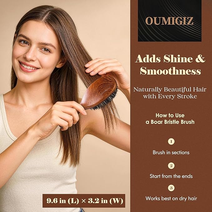 100% Boar Bristle Hair Brush Since 1965 British Craftsmanship | Handmade Natural Wooden Slick Back Hairbrush, Soft Bristles Gentle Smoothing Women Men Kids Thin Fine Hair, Anti Breakage