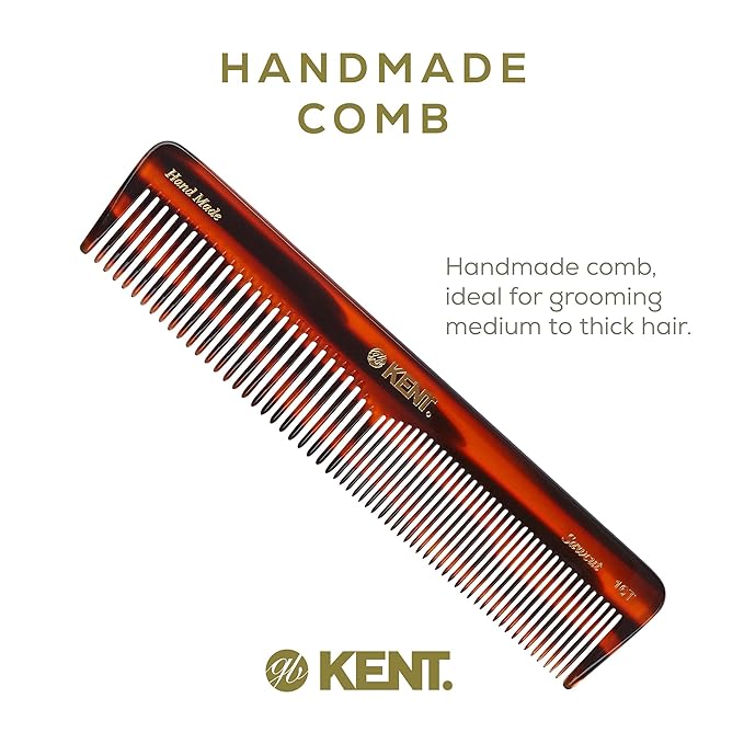 Kent 16T Tortoise Fine Tooth and Wide Tooth Comb for Daily Grooming, Styling Comb for All Hair Types, Wet or Dry Hair Detangling Combs for Men and Women,Saw Cut Hand Polished, Made in England