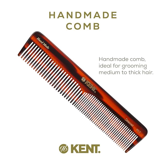 Kent 16T Tortoise Fine and Wide Tooth for Daily Grooming,Handmade Styling Comb for All Hair Types,Wet or Dry Hair Detangling Comb for Men and Women,Saw Cut Hand Polished,Made in England