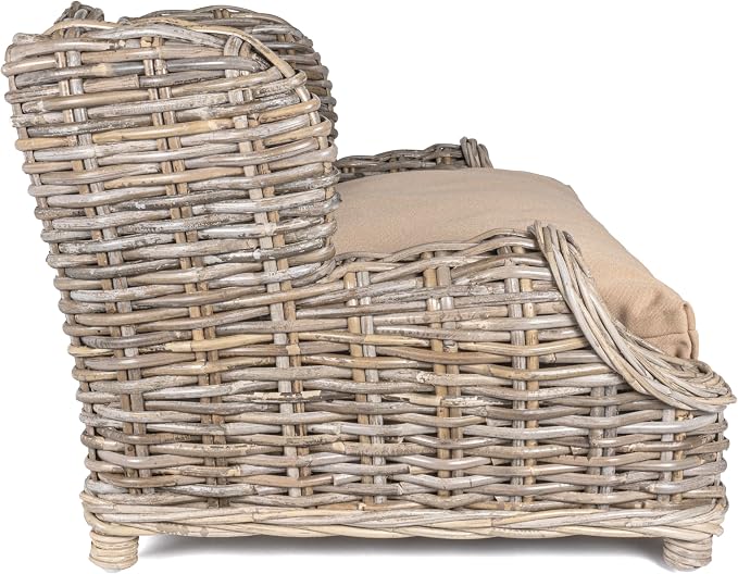 DBD1004A Classic 27.5" x 18" Mediterranean Handwoven Rattan Dog Daybed with Machine-Washable Cushion, Kubu Gray