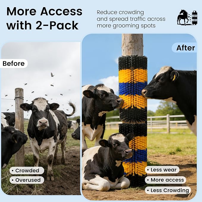 2PCS Livestock Scratching Brush for Goat, Heavy-Duty Post Grooming and Massage Scratch Brushes for Cow Donkey Goats Horse Sheep, with 8 Screws for Back Itch Relief & Keep Cleaning, 17" x 7.9"