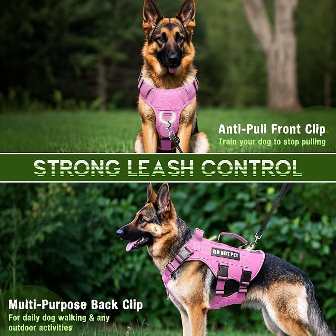 Tactical Molle Vest Mesh Dog Harness with 10 Removale Pet Patches | Breathable Service Dog harness with Double Soft Padded Handle for Large Dog, Reflective Military Pet Vest for Walk Hiking