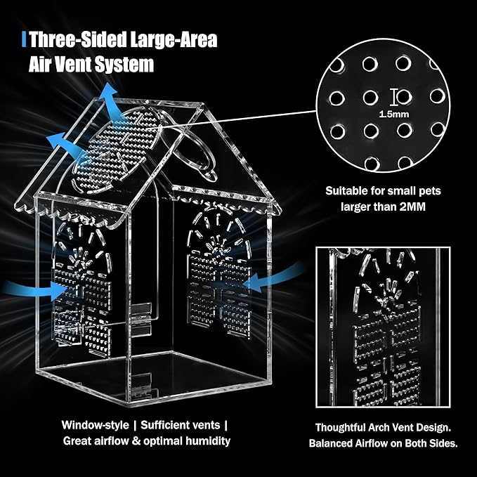 Jumping Spider Enclosure House Shape Design, Seamless Acrylic Tarantula Terrarium for Spiders and Small Reptiles, 6"x6"x10" (Large)