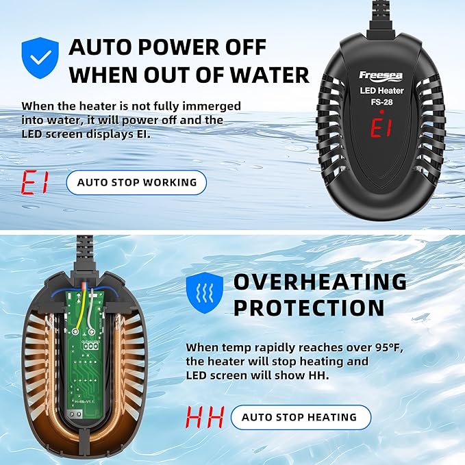 FREESEA Aquarium Fish Tank Heater: 100W Small Submersible Turtle Heater with Adjustable Temperature External Controller for Betta | Saltwater | Freshwater | 10-20 Gallon