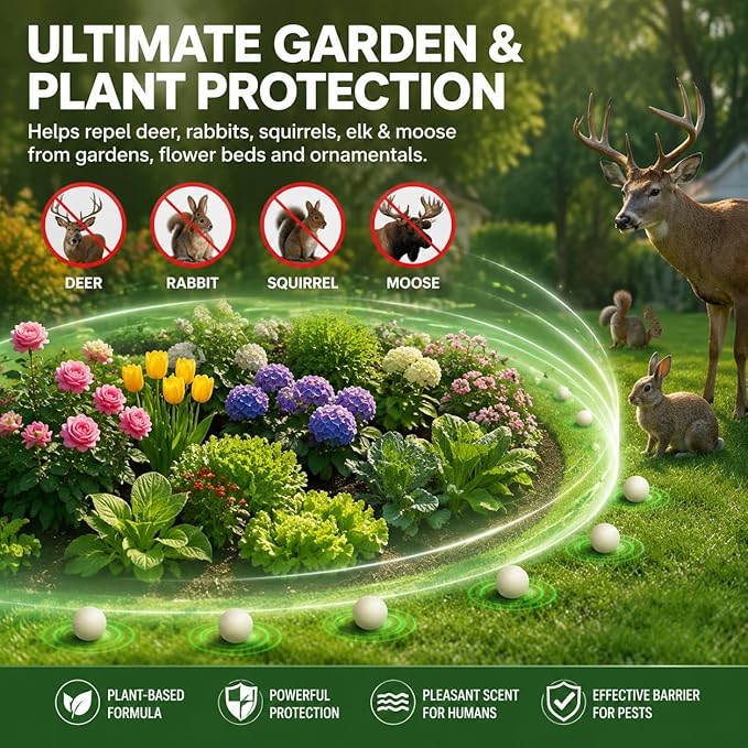 12Pack Deer Repellent for Plants,Deer Repellent Outdoor,Rabbit Repellent for Yard,Bunny Repellents Keep Deer,Elk,Moose,Hares Away from Flower, Creates Protective Zone for Flowers,Vegetables,Shrubs
