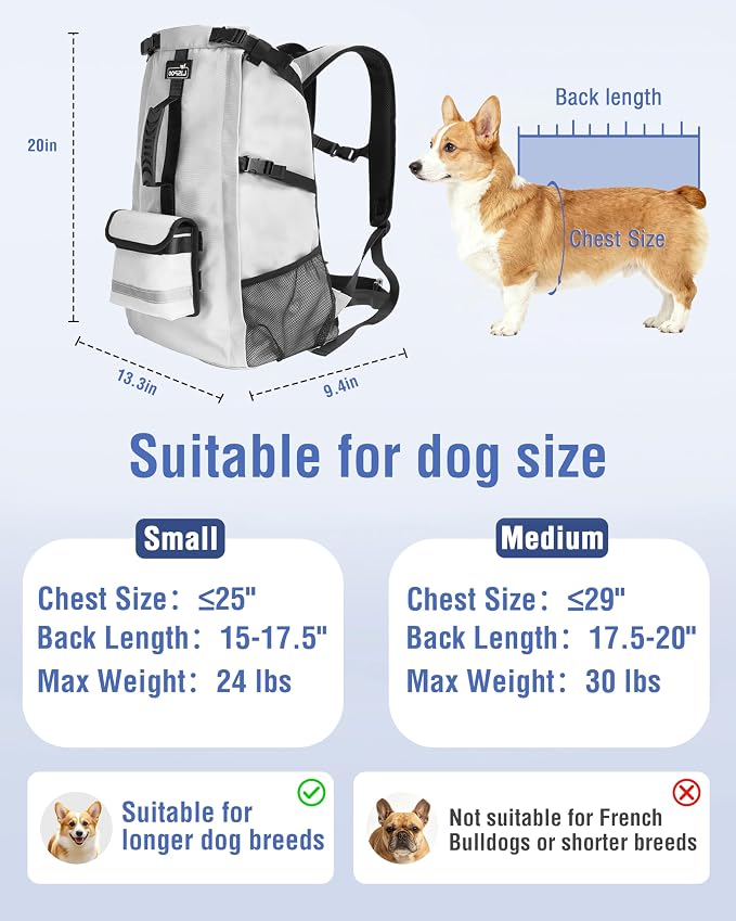 Dog Backpack Carrier for Small and Medium Dogs 4-Layer Safety Design (M) | Detachable Waist Bag with padded shoulder straps, breathable mesh and storage pockets for travel and hiking
