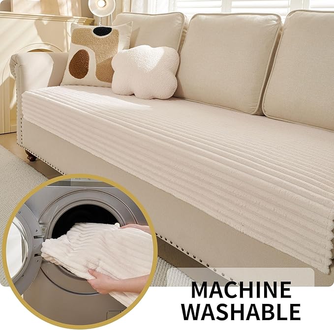 HAOMAIJIA Waterproof Couch Cover for Dogs Washable,Faux Fur Pet Couch Covers for Sofa,Soft Dog Bed Cover Non-Slip Couch Covers for 3 Cushion Couch Sofa Pet Friendly (Off White, 35" x 62")