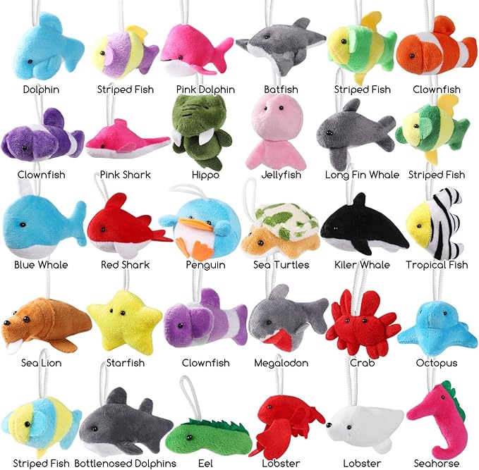 30 Pack Mini Ocean Animal Plush Toys Bulk,Cute Sea Creatures Stuffed Animals,Small Keychain Decoration for Claw Machine,Carnival Prize,Goody Bags Fillers,Christmas Party Favors for Kids Boy Girl