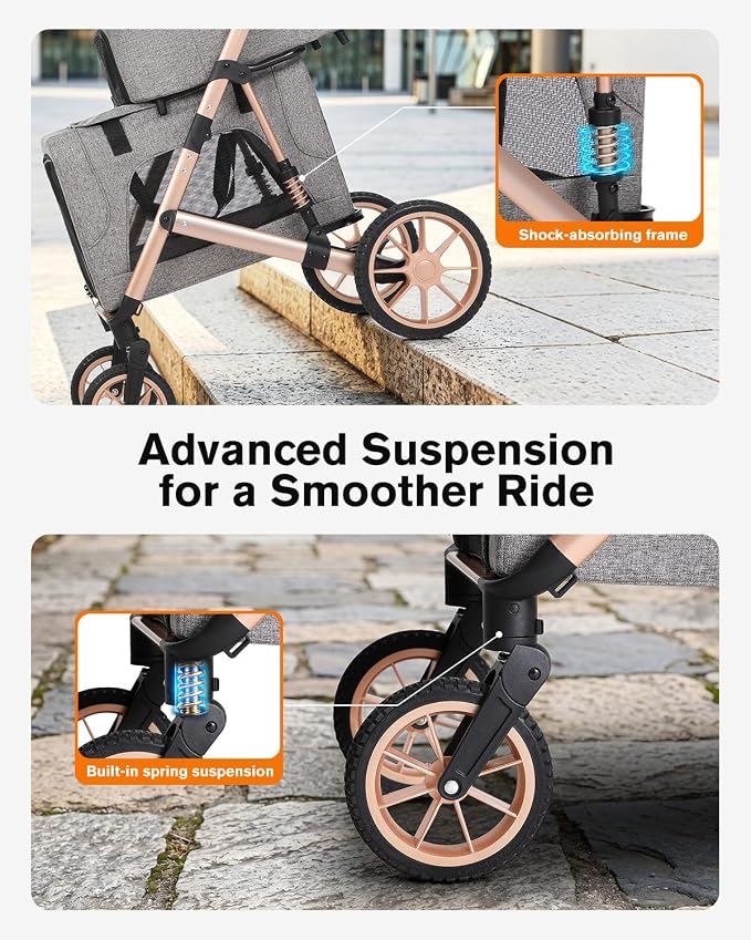 Double Pet Stroller with 2 Detachable Carriers, Shock-Absorbing | Dog & Cat Stroller for Small/Medium Pets, Convertible Car Seats, Foldable Design, 4-Wheel Smooth Ride
