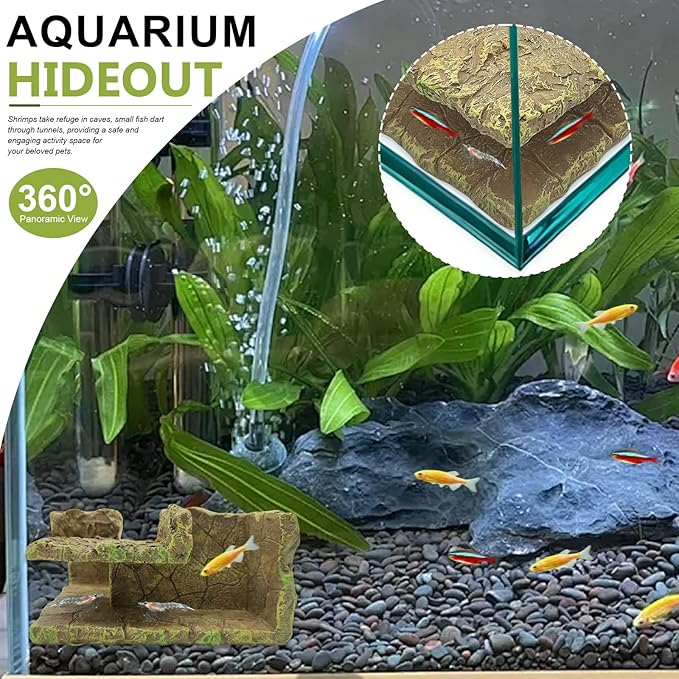 Aquarium Cave for Betta & Shrimp – Artificial Rock Hideout, Corner-Friendly Fish Tank Decor with Interactive Hiding Spots & Exploration Tunnel for Small Fish